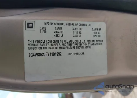 2000 Buick Century Custom из США, поврежденный, VIN 2G4WS52J6Y1191992